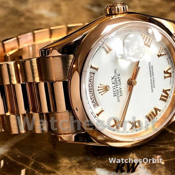 Replica Rolex Day-Date 36mm Unisex-118205-Everose Gold-White Dial Wit