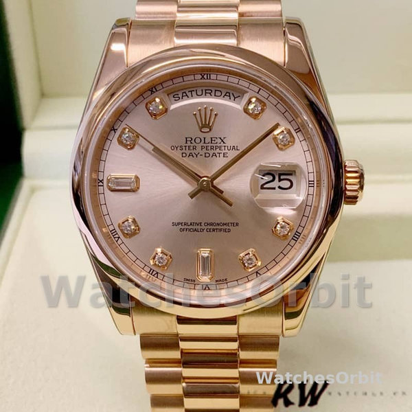 Replica Rolex Day-Date 36mm voor heren-118205-Roze wijzerplaat met diamant
