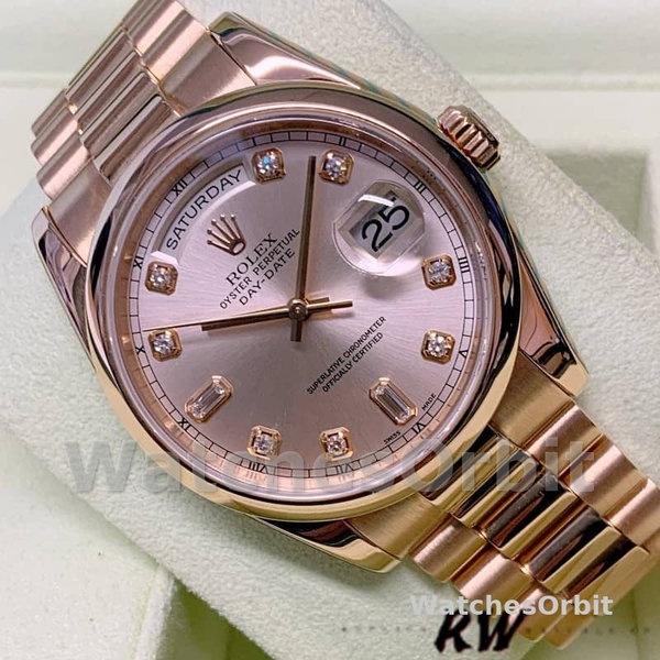 Replica Rolex Day-Date 36mm voor heren-118205-Roze wijzerplaat met diamant