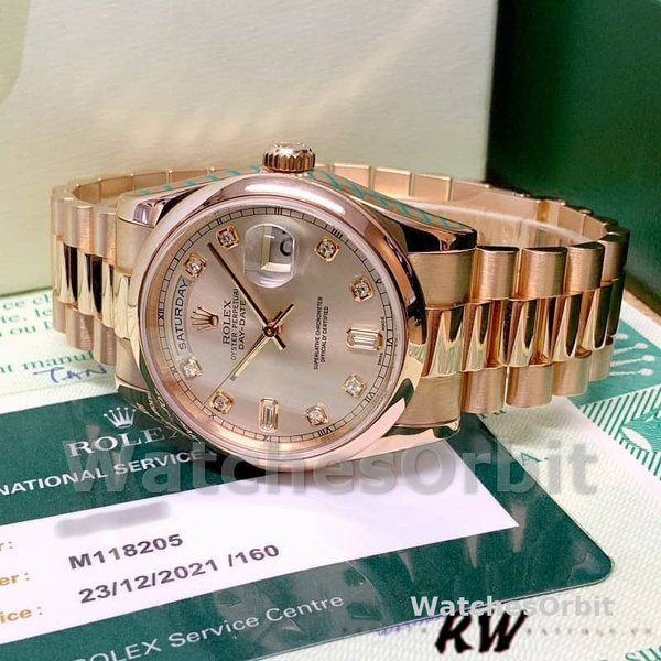 Replica Rolex Day-Date 36mm voor heren-118205-Roze wijzerplaat met diamant