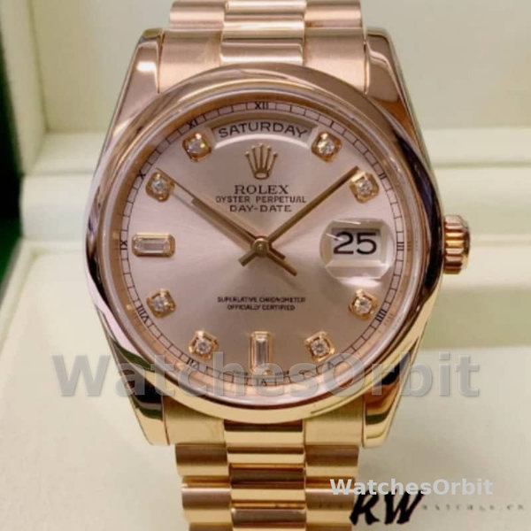 Replica Rolex Day-Date 36mm unisex-118205-Rose Gold-Champagne Diamond Dial Champagne