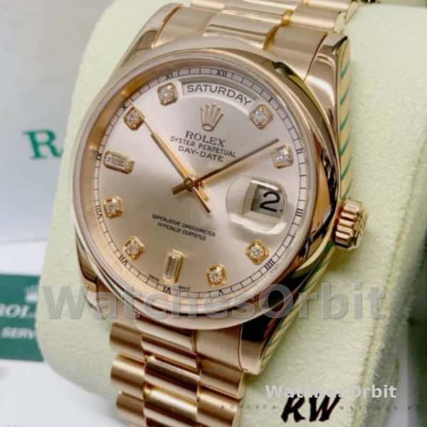 Replica Rolex Day-Date 36mm unisex-118205-Rose Gold-Champagne Diamond Dial Champagne