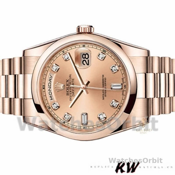 Replica Rolex Day-Date 36mm unisex-118205-Rose Gold-Champagne Diamond Dial Champagne