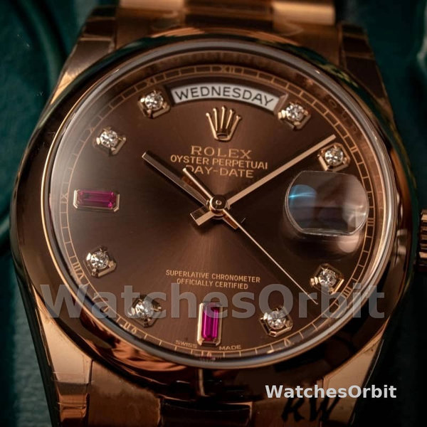Replica Rolex Day-Date 36mm Unisex-118205-Rose Gold-Chocolate Brown Dial Chocolade