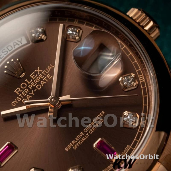 Replica Rolex Day-Date 36mm Unisex-118205-Rose Gold-Chocolate Brown Dial Chocolade