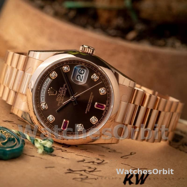 Replica Rolex Day-Date 36mm Unisex-118205-Rose Gold-Chocolate Brown Dial Chocolade