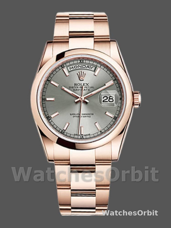 Rolex Day-Date 118205 Rose Gold Grey Dial 36mm Unisex Replica Watch