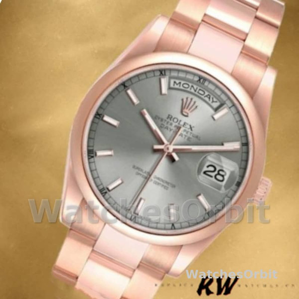 Replica Rolex Day-Date 36mm unisex-118205-Rose Gold-Grey Dial Grijs