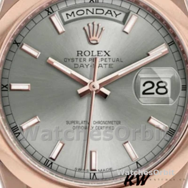Replica Rolex Day-Date 36mm unisex-118205-Rose Gold-Grey Dial Grijs