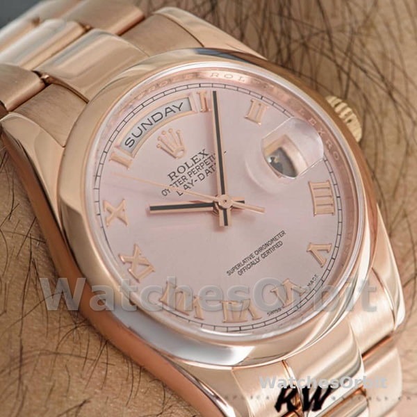 Replica Rolex Day-Date 36mm unisex-118205-Rose Gold-Pink Dial Roze