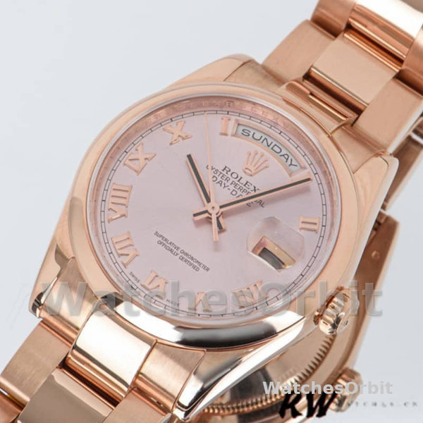 Replica Rolex Day-Date 36mm unisex-118205-Rose Gold-Pink Dial Roze