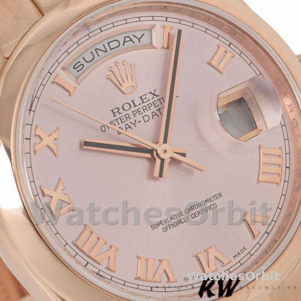 Replica Rolex Day-Date 36mm unisex-118205-Rose Gold-Pink Dial Roze