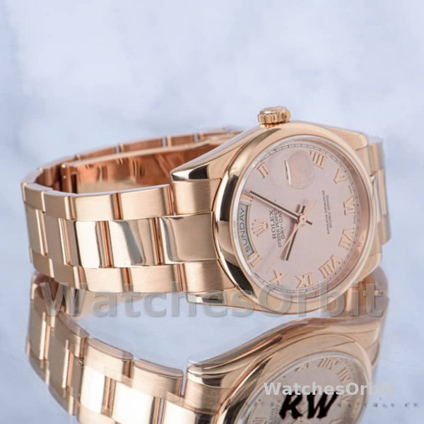 Replica Rolex Day-Date 36mm unisex-118205-Rose Gold-Pink Dial Roze