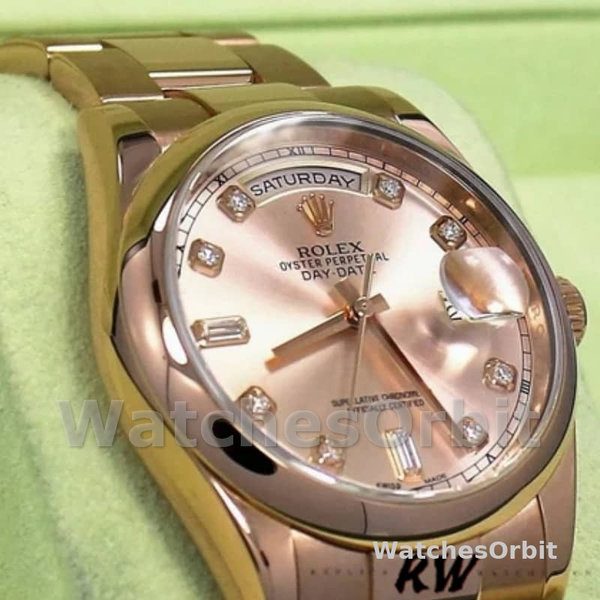 Replica Rolex Day-Date 36mm unisex-118205-Rose Gold-Pink Diamond Dial Roze
