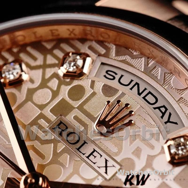 Replica Rolex Day-Date 36mm unisex-118205-Rose Gold-Pink Jubilee Diamond Dial Roze
