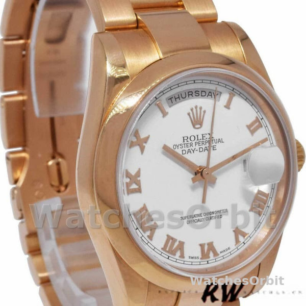Replica Rolex Day-Date 36mm Unisex-118205-Witte Romeinse cijfers Wijzerplaat Wit
