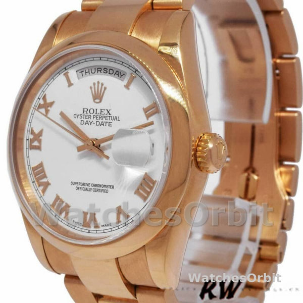 Replica Rolex Day-Date 36mm Unisex-118205-Witte Romeinse cijfers Wijzerplaat Wit