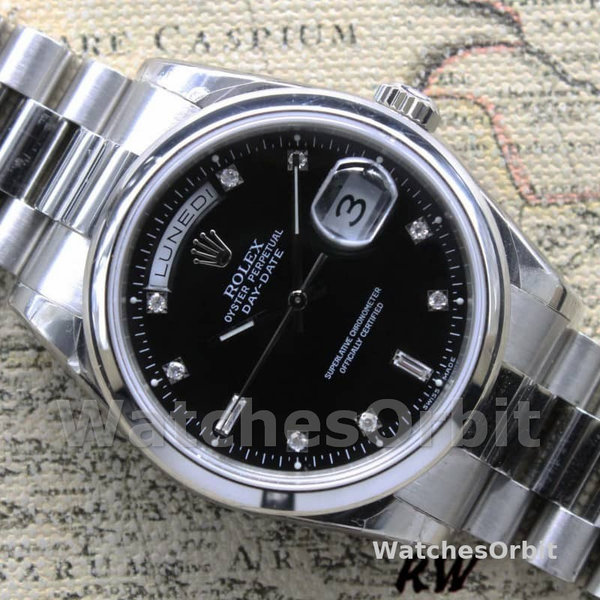 Replica Rolex Day-Date 36mm Unisex-118206-Black Diamond Dial Zwart