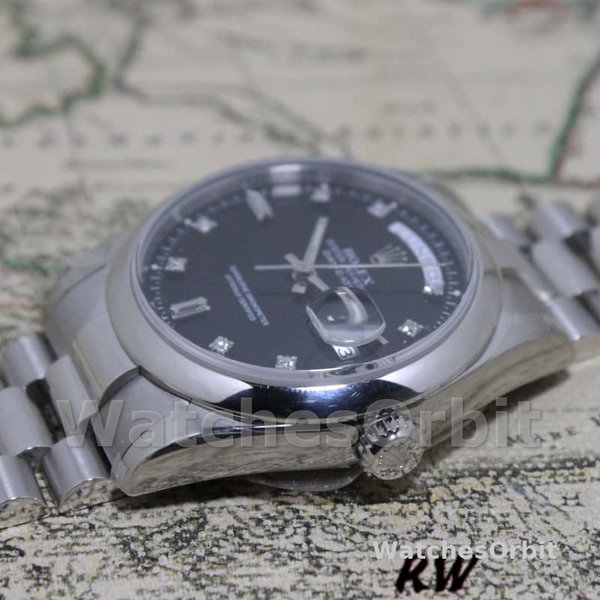 Replica Rolex Day-Date 36mm Unisex-118206-Black Diamond Dial Zwart