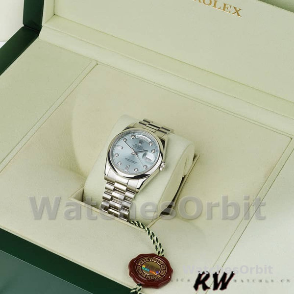 Replica Rolex Day-Date 36mm unisex-118206-IJsblauwe wijzerplaat-diamant-platina Ijsblauw