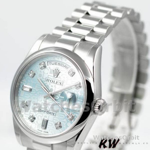 Replica Rolex Day-Date 36mm Unisex-118206-Ice Blue-Diamonds Dial Ijsblauw