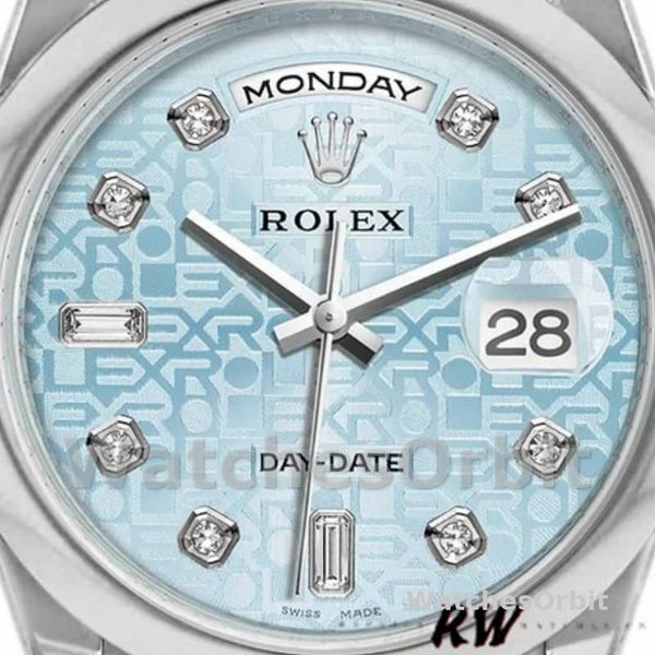 Replica Rolex Day-Date 36mm Unisex-118206-Ice Blue-Diamonds Dial Ijsblauw