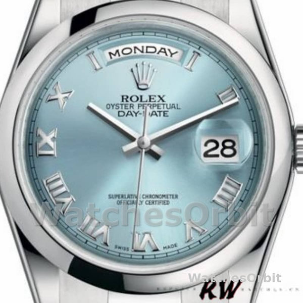 Replica Rolex Day-Date 36mm Unisex-118206-Ice Blue-Roman Numeral Dial Ijsblauw