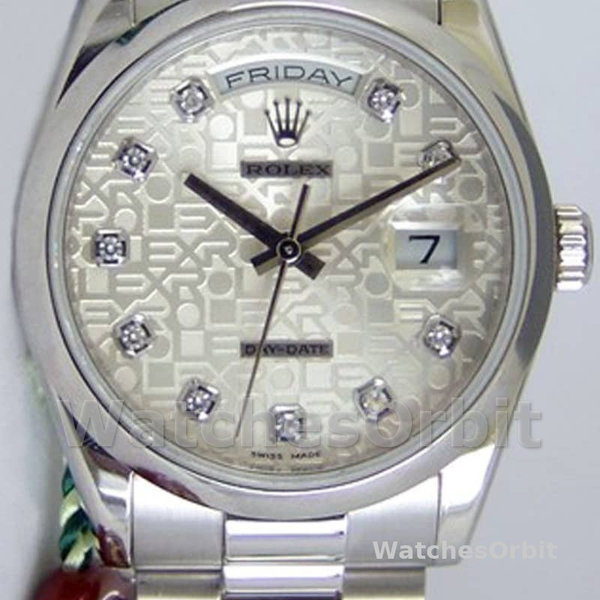 Replica Rolex Unisex's Day-Date 36mm Unisex-118206-Jubileum-Zilveren Wijzerplaat-Diamanten Zilver