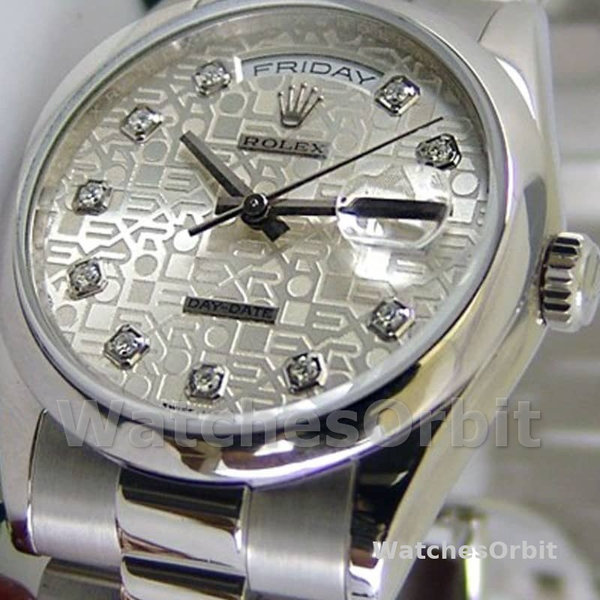 Replica Rolex Unisex's Day-Date 36mm Unisex-118206-Jubileum-Zilveren Wijzerplaat-Diamanten Zilver