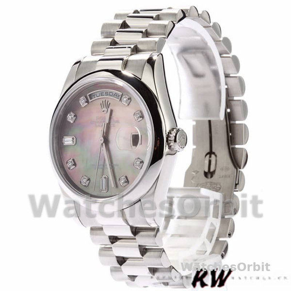 Replica Rolex Day-Date 36mm Unisex-118206-Parelmoer-Zwarte Wijzerplaat MOP
