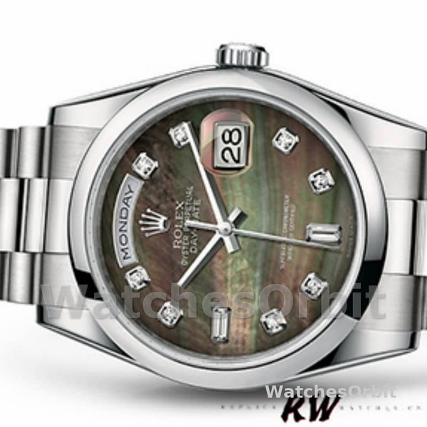 Replica Rolex Day-Date 36mm Unisex-118206-Parelmoer-Zwarte Wijzerplaat MOP