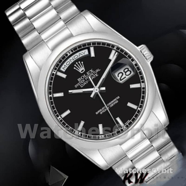 Replica Rolex Day-Date 36mm Unisex-118206-Platinum-Zwarte Wijzerplaat Luxe