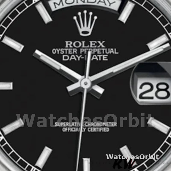 Replica Rolex Day-Date 36mm Unisex-118206-Platinum-Zwarte Wijzerplaat Luxe
