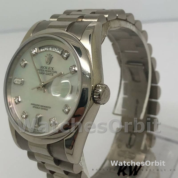Replica Rolex Day-Date 36mm unisex-118206-platina-wit parelmoer-diamant wijzerplaat MOP