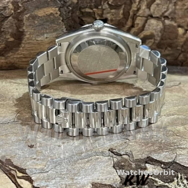 Replica Rolex Unisex's Day-Date 36mm Unisex-118206-Rhodium Grijze Wijzerplaat-Romeinse Cijfers