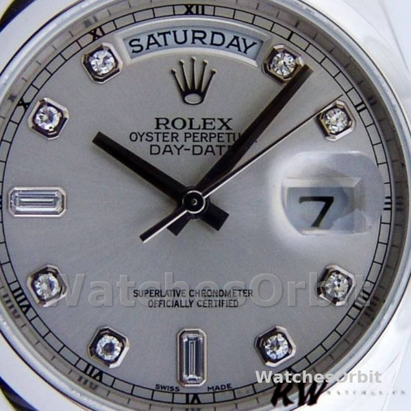 Replica Rolex Day-Date 36mm Unisex-118206-Zilver Diamanten Wijzerplaat-Platina Zilver