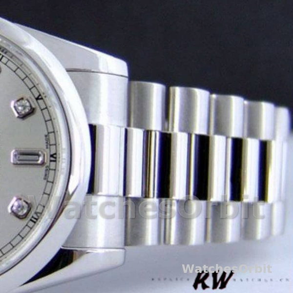 Replica Rolex Day-Date 36mm Unisex-118206-Zilver Diamanten Wijzerplaat-Platina Zilver