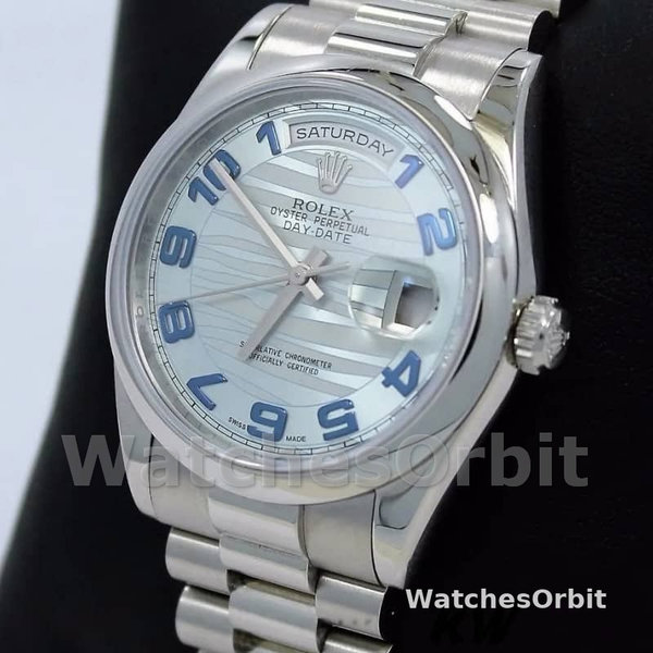 Replica Rolex Day-Date 36mm Unisex-118206-Golfpatroon-IJsblauwe wijzerplaat-Arabische cijfers Ijsblauw