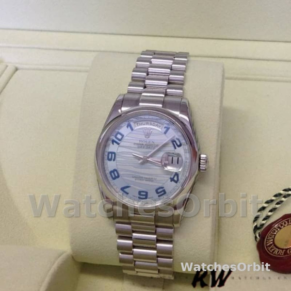 Replica Rolex Day-Date 36mm Unisex-118206-Golfpatroon-IJsblauwe wijzerplaat-Arabische cijfers Ijsblauw