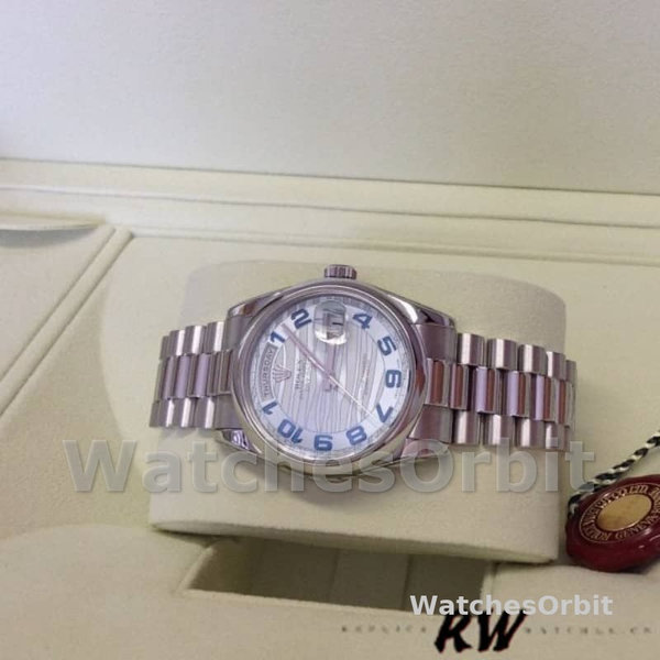 Replica Rolex Day-Date 36mm Unisex-118206-Golfpatroon-IJsblauwe wijzerplaat-Arabische cijfers Ijsblauw