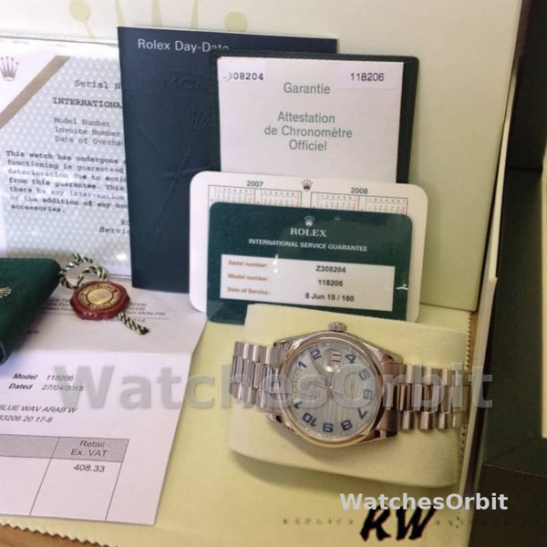Replica Rolex Day-Date 36mm Unisex-118206-Golfpatroon-IJsblauwe wijzerplaat-Arabische cijfers Ijsblauw