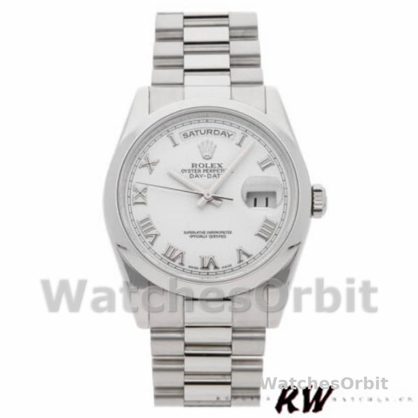 Replica Rolex Day-Date 36mm Unisex-118206-Witte Romeinse cijfers Wijzerplaat Wit