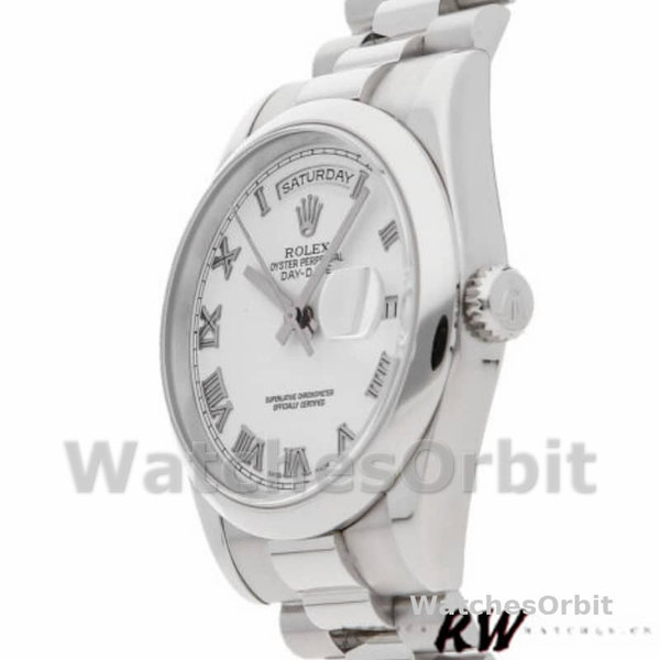 Replica Rolex Day-Date 36mm Unisex-118206-Witte Romeinse cijfers Wijzerplaat Wit
