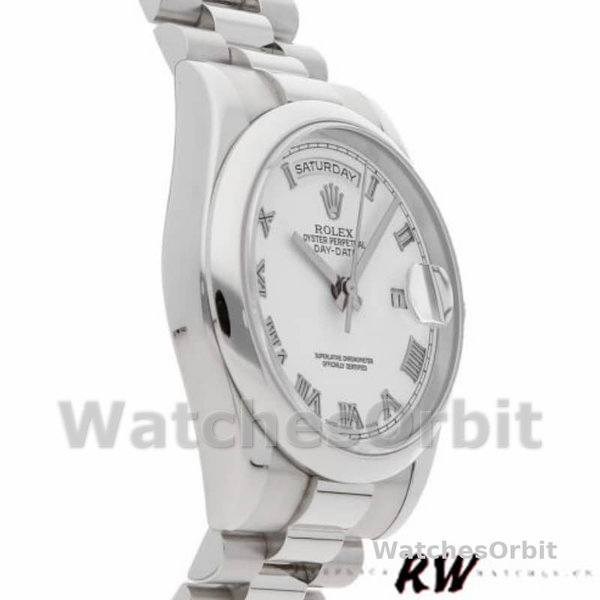 Replica Rolex Day-Date 36mm Unisex-118206-Witte Romeinse cijfers Wijzerplaat Wit
