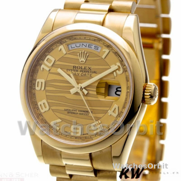 Replique Rolex Day-Date 36mm Unisex-118208-Arabic Numeral Wave-Champagne Cadran Champagne