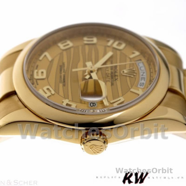 Replique Rolex Day-Date 36mm Unisex-118208-Arabic Numeral Wave-Champagne Cadran Champagne