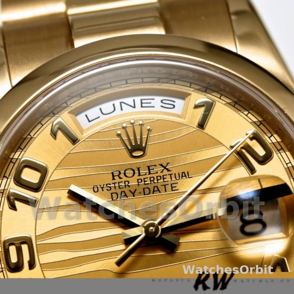 Replique Rolex Day-Date 36mm Unisex-118208-Arabic Numeral Wave-Champagne Cadran Champagne