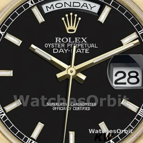 Replique Rolex Day-Date 36mm Unisex-118208-Cadran arabe noir-or jaune noir