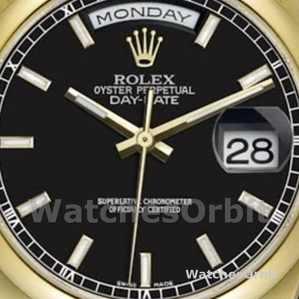 Replique Rolex Day-Date 36mm Unisex-118208-Cadran noir-Automatique-Or jaune Noir