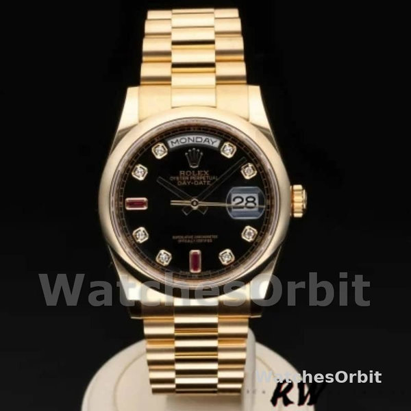 Replique Rolex Day-Date 36mm Unisex-118208-Cadran noir à diamants Noir